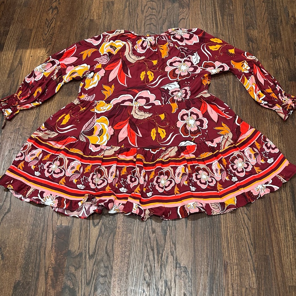 Gibson & Latimer Tie Neck Long Raglan Sleeve Floral Printed Dress Size XL - Picture 10 of 15